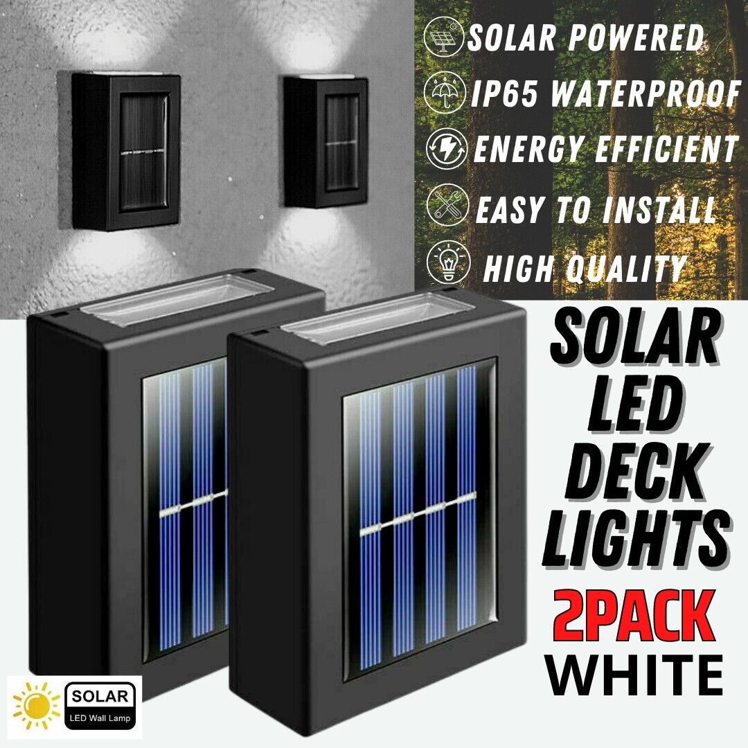 2 Pack New Solar Deck Lights Outdoor Waterproof LED Steps Lamps For Stairs Fence