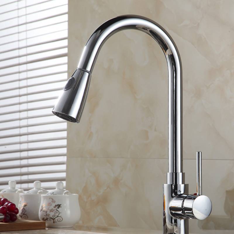 All copper retractable swivel faucet for hot and cold water