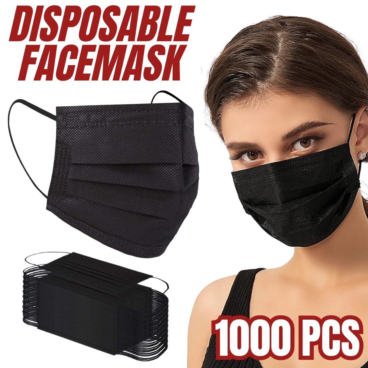 1000pc 3-Ply Disposable Face Mask Non Medical Surgical Cover Mouth Nose BULK