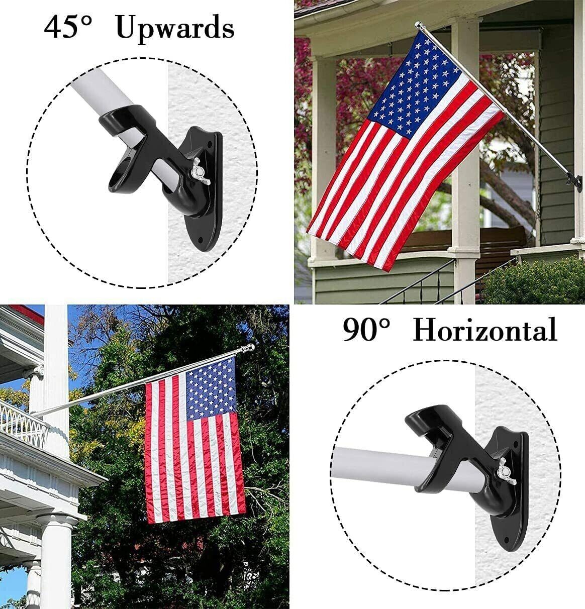 Wall Mounted Flag Pole Holder-Two-Position Mounting Bracket With Hardwares