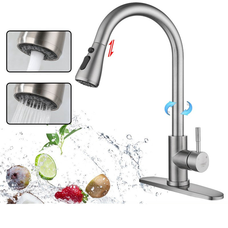 Kitchen Faucet Pull Type Cold And Hot 304 Stainless Steel