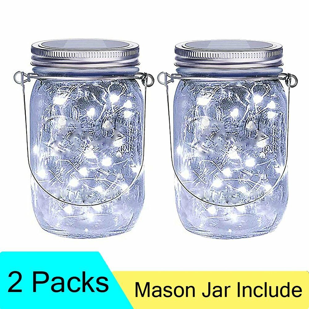 2X Solar Mason Jar Lid Insert Fairy String Light 20 LED Jar Include Garden Decor