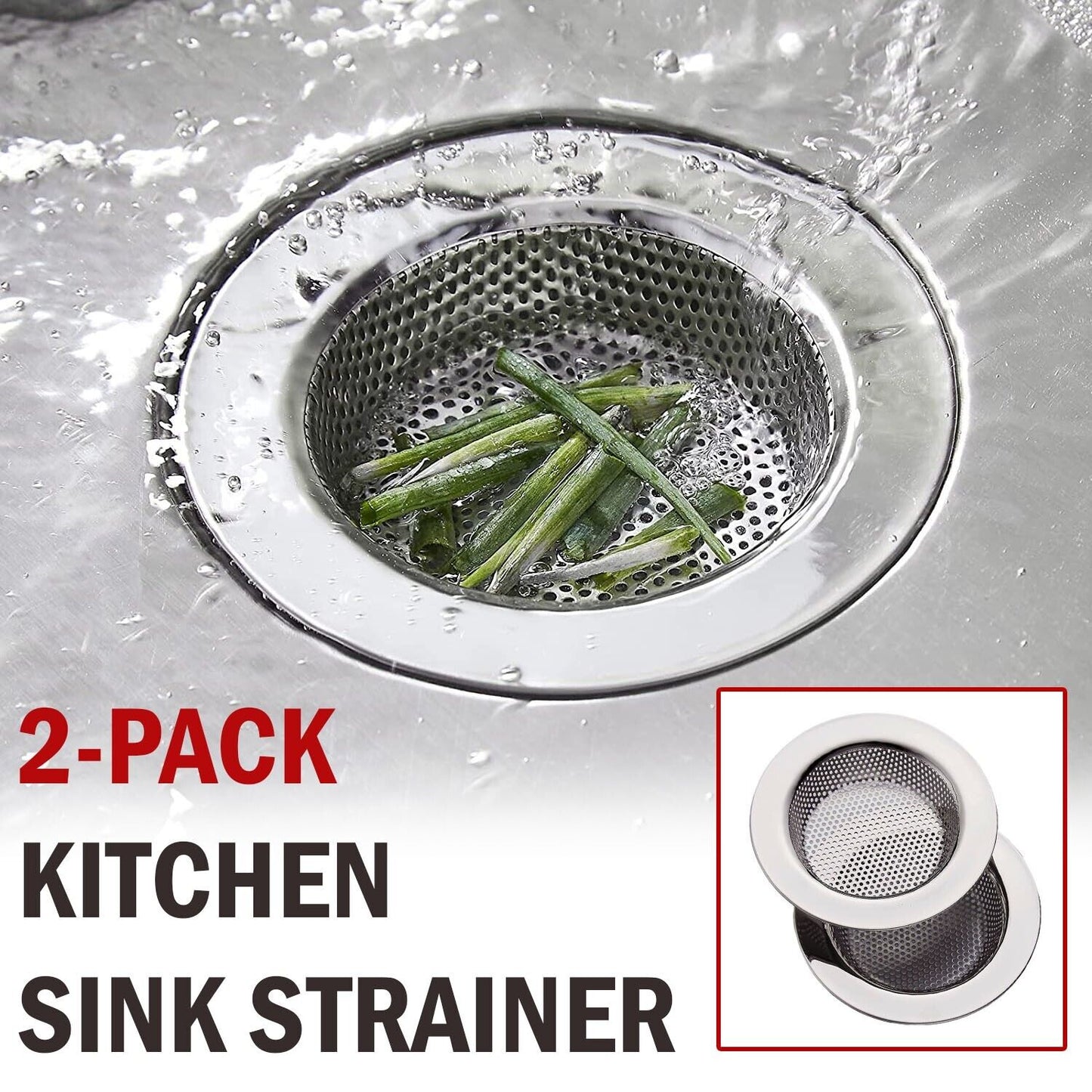 2PCS Kitchen Sink Strainer - Stainless Steel, Large Wide Rim 4.5 Diameter