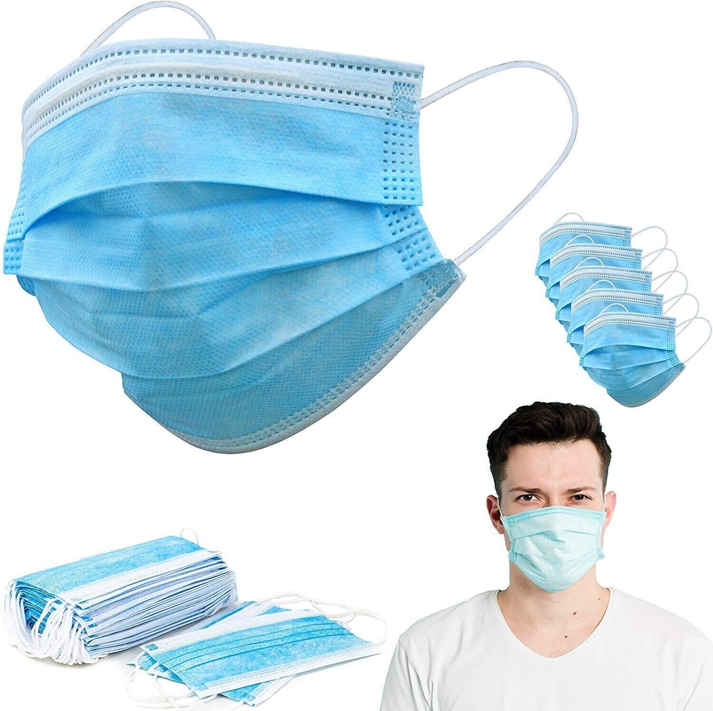 1000 Pcs Disposable Face Mask Non Medical Surgical 3-Ply Earloop Mouth Cover USA