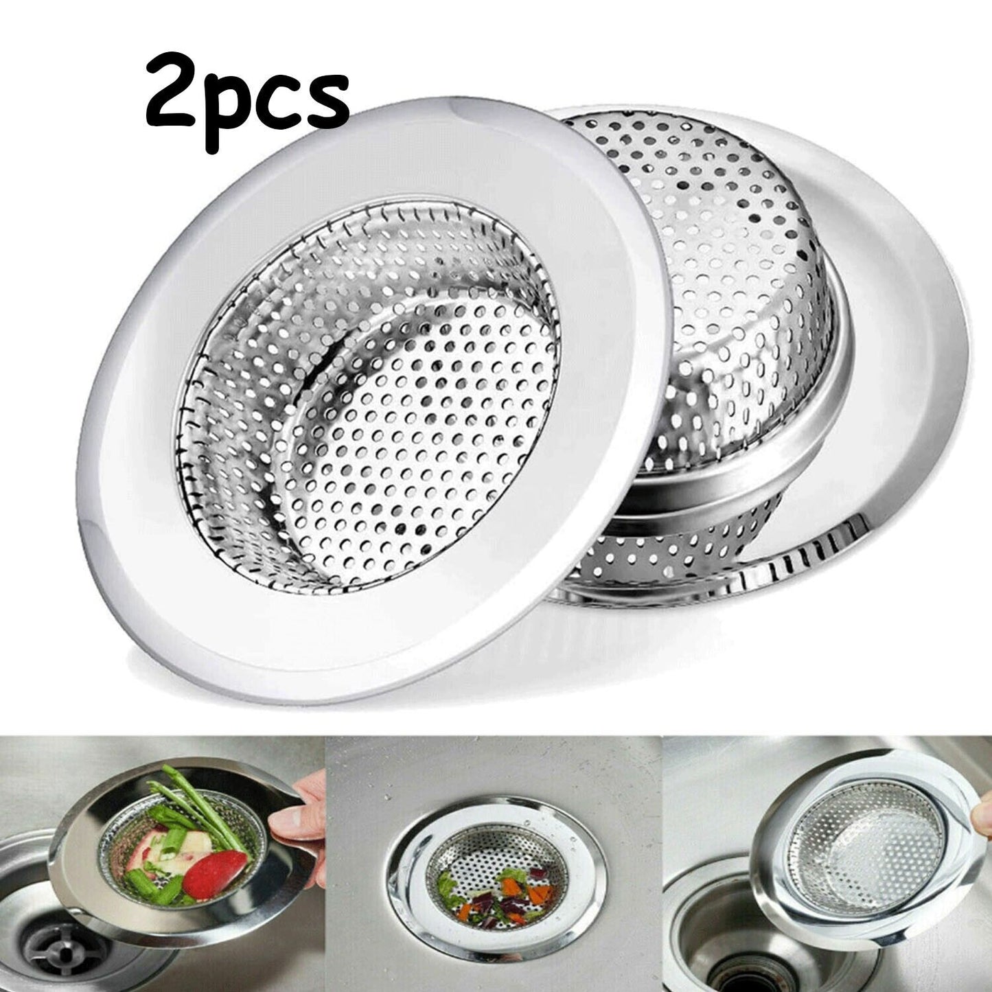 2PCS Kitchen Sink Strainer - Stainless Steel, Large Wide Rim 4.5 Diameter