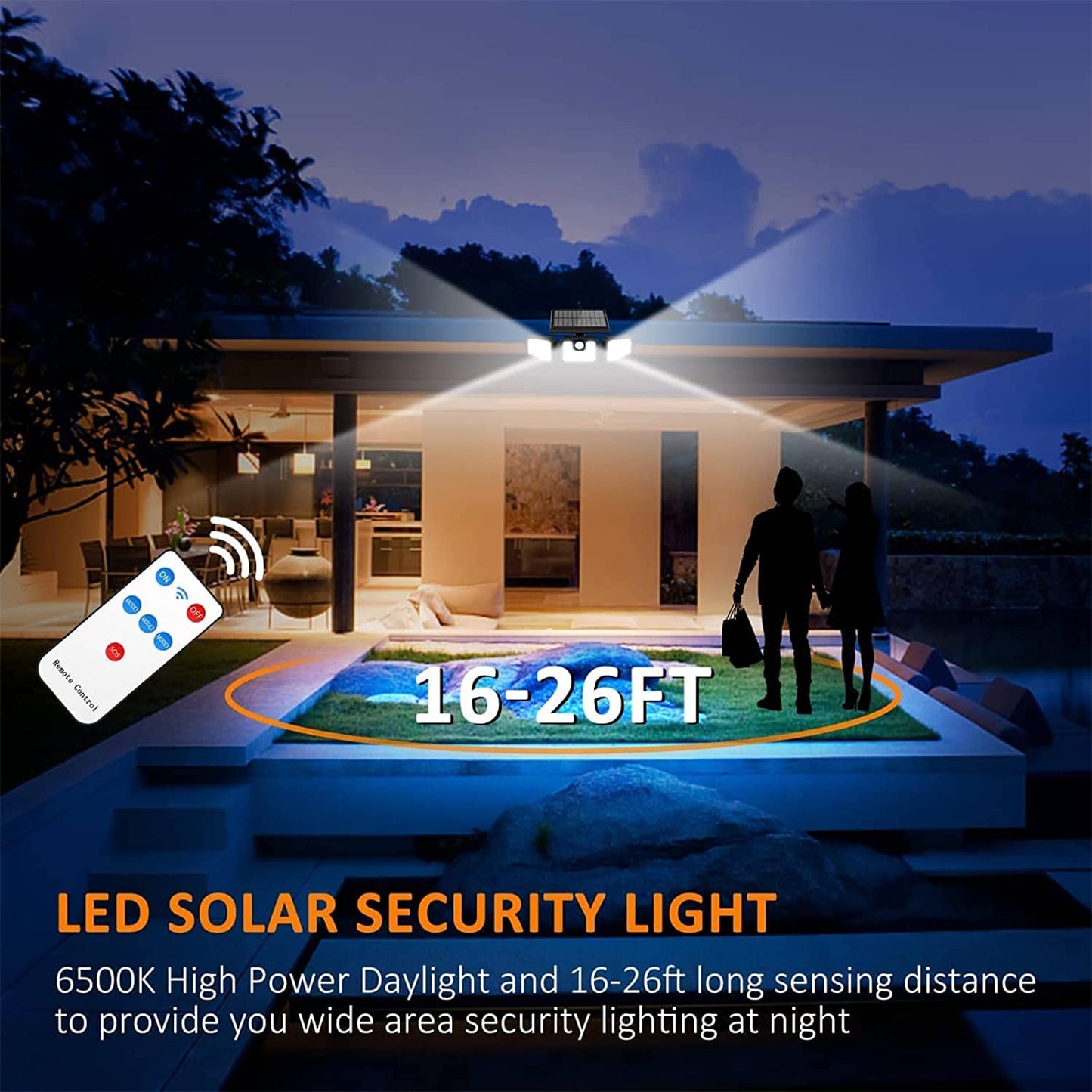 2 Pack 210 LED Solar Outdoor Lights 3 Heads Solar Lights IP65 Waterproof Solar Motion Sensor Lights With Remote Control For Patio, Yard, Garden