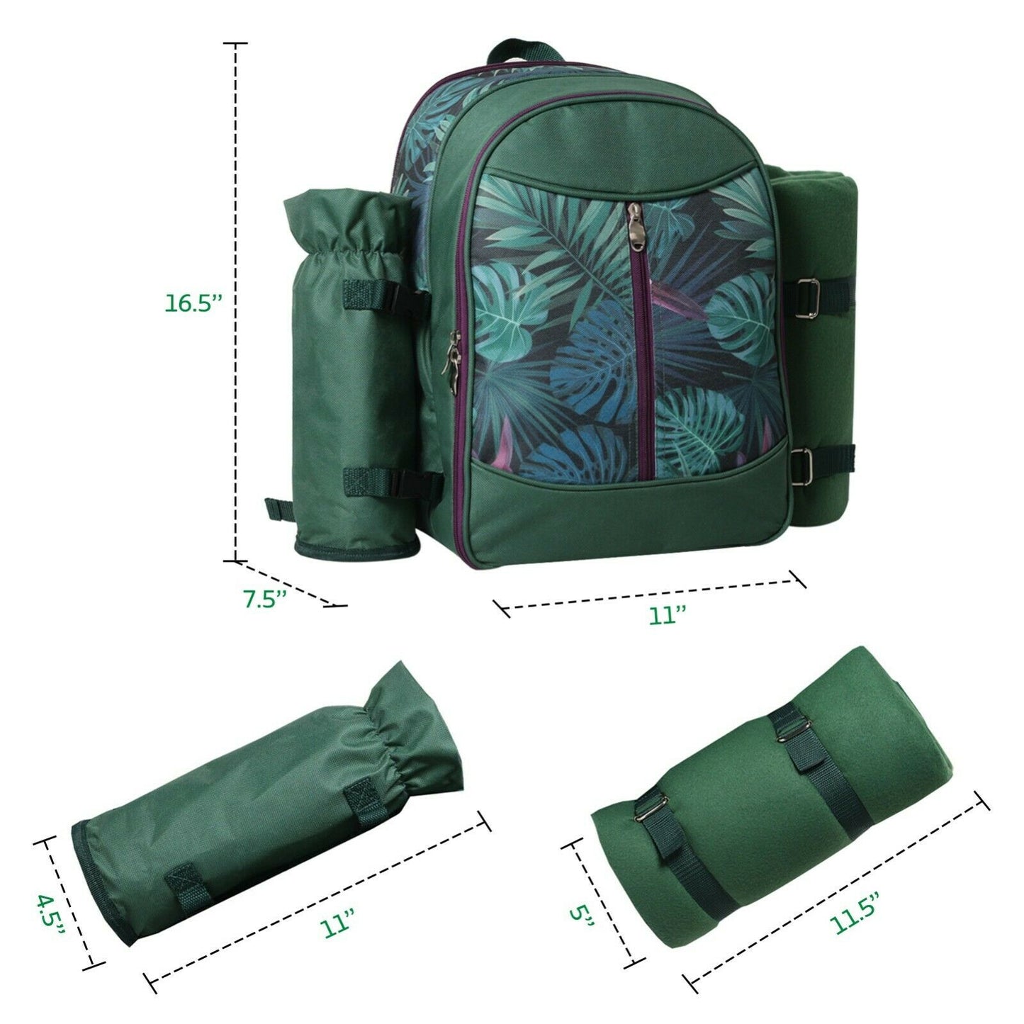 Picnic Backpack Set With Cutlery Kit Cooler Compartment Blanket For 4 Persons