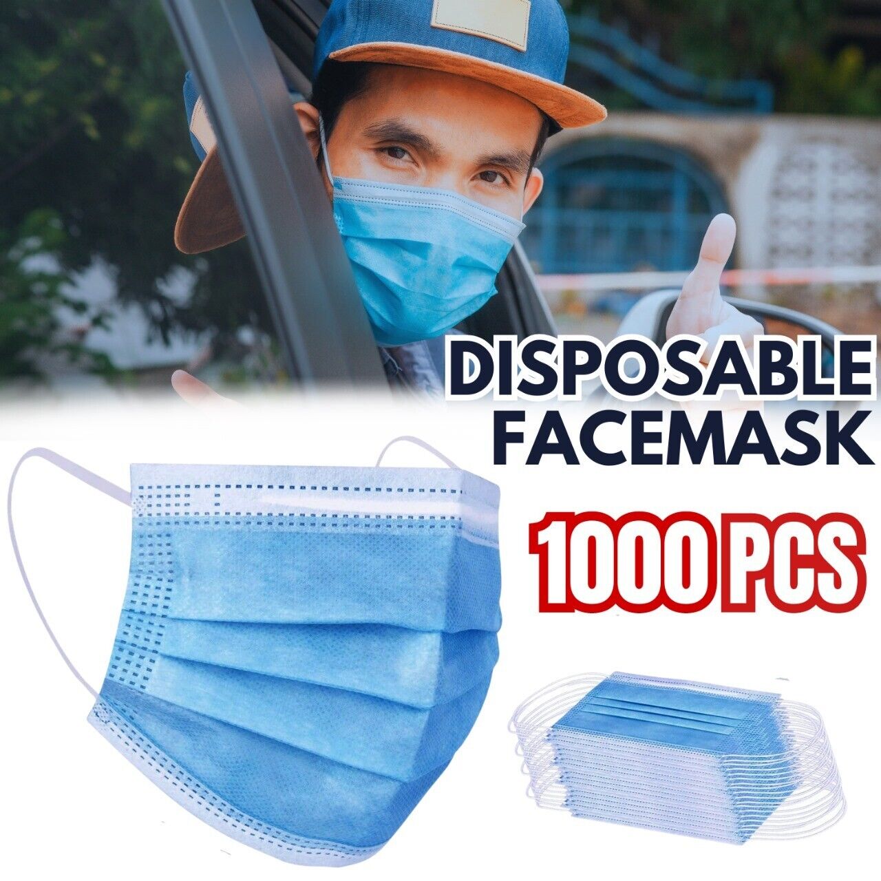 1000 Pcs Disposable Face Mask Non Medical Surgical 3-Ply Earloop Mouth Cover USA